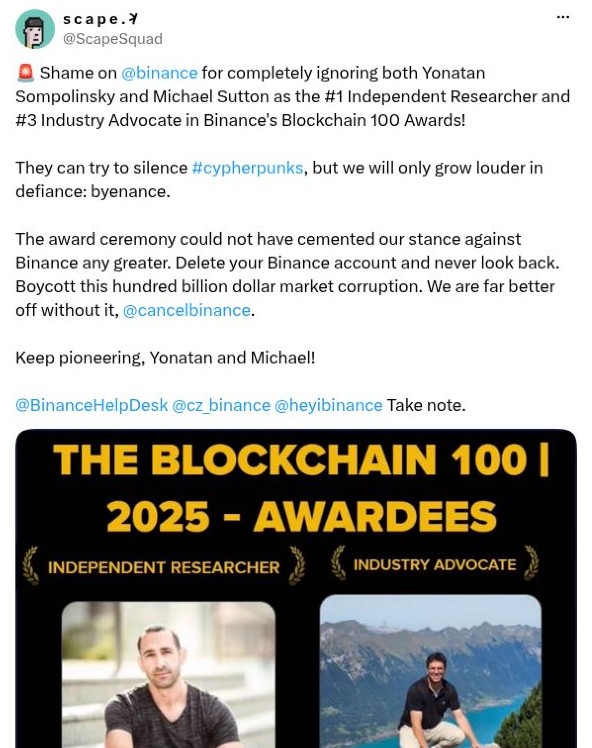 Screenshot of @ScapeSquad's post: The Awards Backlash
